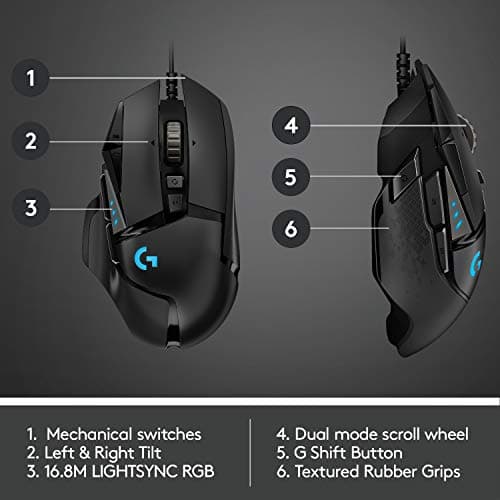 Logitech G502 HERO High Performance Wired Gaming Mouse, HERO 25K Sensor, 25,600 DPI, RGB, Adjustable Weights, 11 Buttons, On-Board Memory, PC/Mac 3