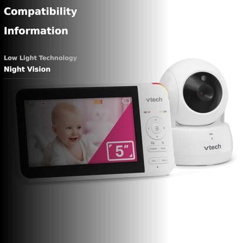 VTech VM924 Remote Pan-Tilt-Zoom Video Baby Monitor, 5" LCD Screen, Up to 17 Hrs Video Streaming, Night Vision, Up to 1000ft Range, Soothing Sounds, 2-Way Talk, Temperature Sensor,Secured Transmission 2