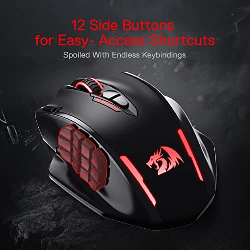 Redragon M913 Impact Elite Wireless Gaming Mouse, 16000 DPI Wired/Wireless RGB Mouse with 16 Programmable Buttons, 45 Hr Battery and Pro Optical Sensor, 12 Side Buttons MMO Mouse 3