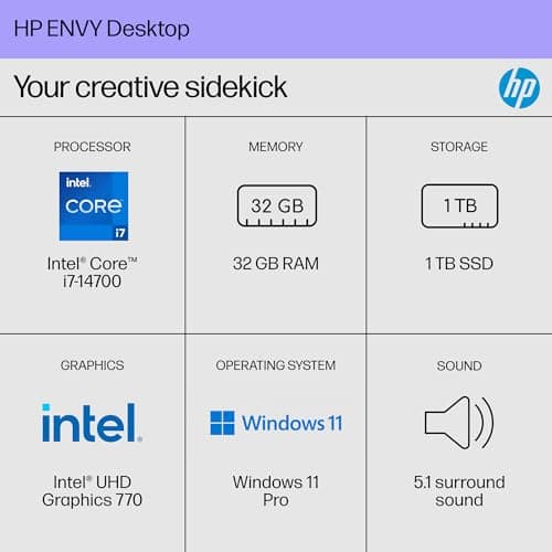 HP Envy Desktop PC, Intel Core i7-14700, 32 GB RAM, 1 TB SSD, Intel UHD Graphics 770, Windows 11 Pro, TE01-5002 (2024) 3