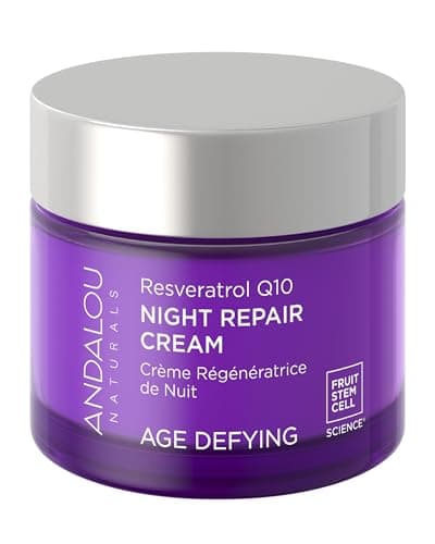 Andalou Naturals Age Defying Resveratrol Q10 Night Repair Cream - Anti-Wrinkle Moisturizer to Hydrate & Smooth - CoQ10 & Resveratrol for Dry Skin - 1.7 oz