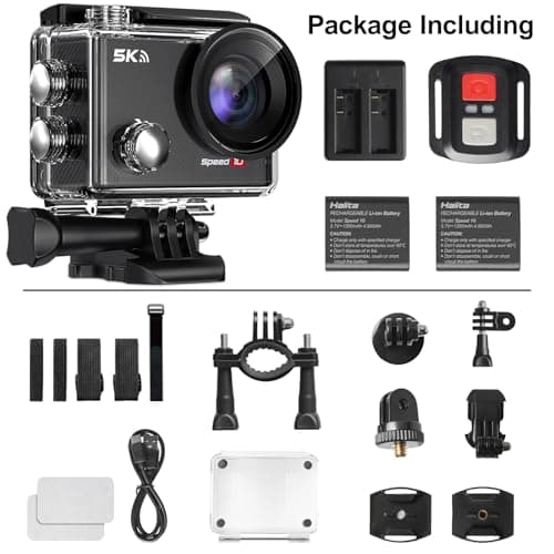 Hiicam Action Camera 5K 30FPS Waterproof Camera Underwater 131FT with EIS WiFi App Remote Control 64GB Card 170° Wide Angle Sports Helmet Bike Video Black with 64GB Card 5