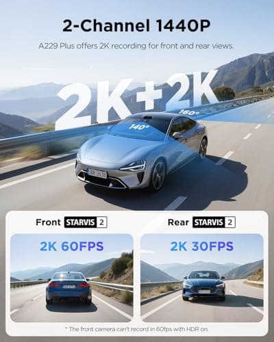 VIOFO A229 Plus Dash Cam Front and Rear, Dual STARVIS 2 Sensors, 2 Channel HDR, 1440P+1440P Voice Control Car Dash Camera, 5GHz Wi-Fi, Support 512GB Max, Voice Control, Ultra-Precise GPS 2