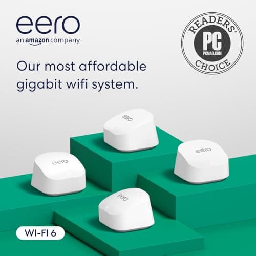 Amazon eero 6+ mesh wifi system - Supports internet plans up to a Gigabit, Coverage up to 6,000 sq. ft., Connect 75+ devices, 4-pack 5