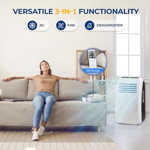 SereneLife 3-in-1 Portable Air Conditioner with Built-in Dehumidifier Function,Fan Mode, Remote Control, Complete Window Mount Exhaust Kit 4
