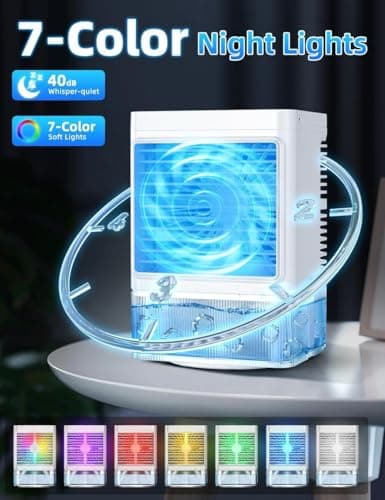 COOLECH Small Air Conditioner w/ 3 Speeds&3 Modes, Remote, 1100ML Tank Humidifier, 8-Cube Ice Tray, 120° Oscillating, 4 IN 1 Portable Air Conditioners, 7-Color Light, 4H Timer Desk AC Unit for Bedroom 5