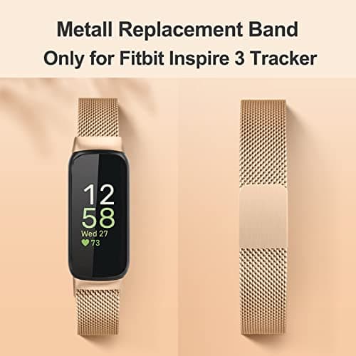 Vanjua for Fitbit Inspire 3 Bands Women Men, Stainless Steel Metal Mesh Loop Adjustable Magnetic Wristband Replacement Straps Compatible with Fitbit Inspire 3 Fitness Tracker (Rose Gold) 2