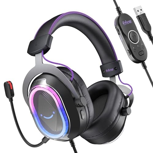 FIFINE Wired USB Gaming Headset: 7.1 Surround Sound - Vibrant Customizable RGB - Game/Chat Balance, Gamer Headphone with Noise Canceling Mic for PC, PS5/PS4, Laptop, Mac - AmpliGame H13BP