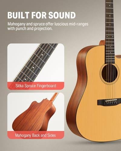 Donner 41” Acoustic Guitar Bundle for Beginners Adults with Online Lesson, 4/4 Full Size Steel Acustica Guitarra with Gig Bag, Tuner, Strap, Strings, Picks, Capos, Cutaway, Natural, DAG-1C/DAD-110C 2