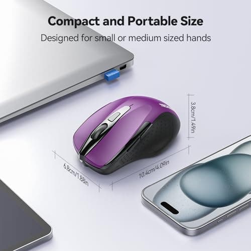 TECKNET Wireless Mouse, 2.4G Ergonomic Optical Mouse, Computer Mouse for Laptop, PC, Computer, Chromebook, Notebook, 6 Buttons, 24 Months Battery Life, 2600 DPI, 5 Adjustment Levels 2