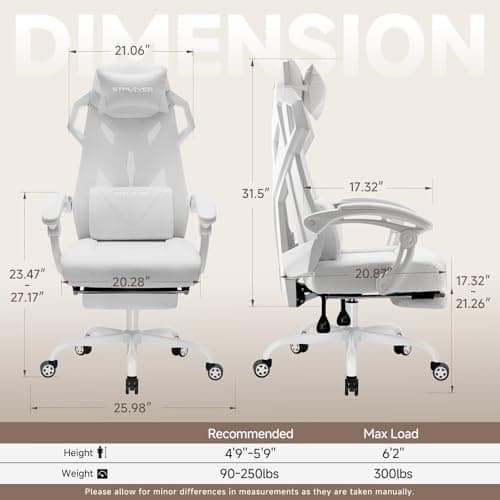 GTPLAYER Computer Chair with Adjustable Footrest, Ergonomic Gaming Chair with Headrest and Lumbar Support, Breathable Mesh Office Chair for Adults, High Back Reclining Desk Chair for Gaming and Office 2