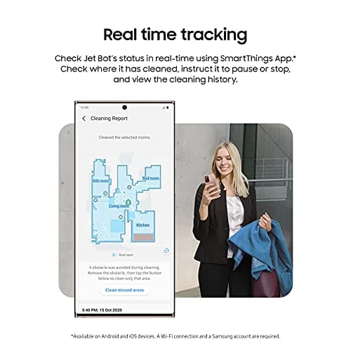 SAMSUNG Jet Bot Robot Cordless Vacuum Cleaner w/ Intelligent Power Control, Precise Navigation, Multi Surface Cleaning for Hardwood Floors, Carpets, Rugs, Anti Hair, VR30T80313W/AA, White 4