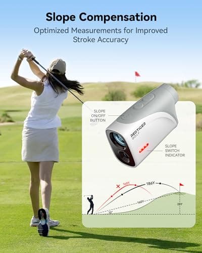 REDTIGER Mini Golf Range Finder with 1200 Yards, IP65 Range Finder Golf with Slope Switch, 7X Magnification, Magnetic & Rechargeable Golf Rangefinder, Flag Pole Lock Vibration 3