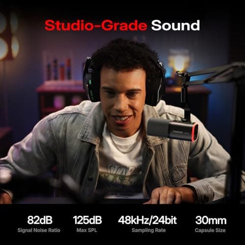 MAONO PD100W Wireless/USB Microphone, PC Gaming Mic with One-Click Noise Reduction,Mute Button,Custom RGB, 3.5mm Headphone Jack, Desktop Dynamic Streaming Mic for Recording,Podcasting, Black 4
