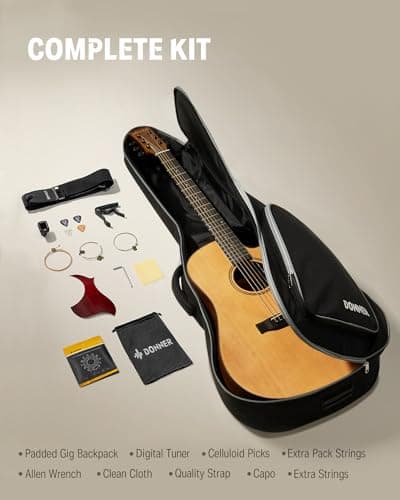 Donner 41” Acoustic Guitar Bundle for Beginners Adults with Online Lesson, 4/4 Full Size Steel Acustica Guitarra with Gig Bag, Tuner, Strap, Strings, Picks, Capos, Cutaway, Natural, DAG-1C/DAD-110C 4