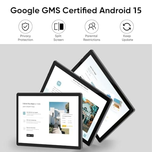 Tablet 10 inch Android 15 Tablets, 3GB RAM 64GB ROM 1TB Expand, Quad-Core Processor, 1280x800 LCD Touch Screen, WiFi 5, Dual Camera, BT5.0, 6000mAh Battery (Black) 3