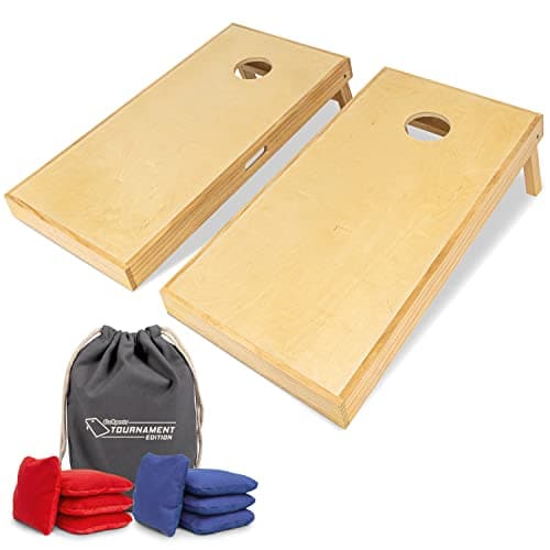 GoSports 4 ft x 2 ft Commercial Grade Cornhole Boards Set - Includes 8 Regulation Tournament Style Bean Bags - Natural