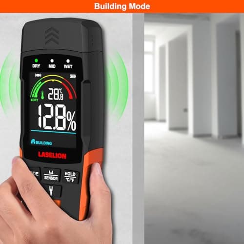 LASELION 2-in-1 Pin & Pinless Moisture Meter MS03 – Accurate Moisture Detection for Wood, Concrete, Drywall, and More – LCD Display with Hold Function, Flashlight, and Auto Power Off 5
