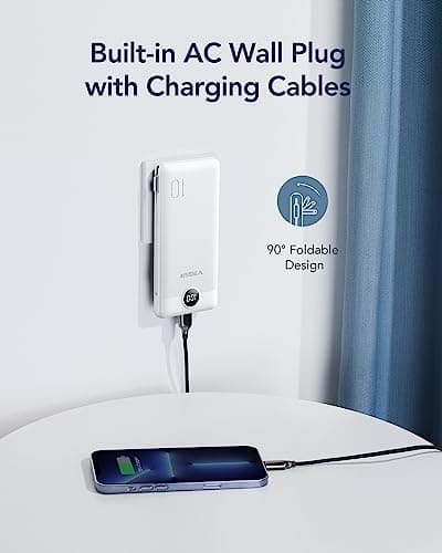 VEGER Portable Charger for iPhone Built in Cables and Wall Plug, 10000mah Slim Fast Charging USB C Power Bank, Travel Essential Battery Pack Compatible with iPhones, iPad, Samsung More Devices(White) 3