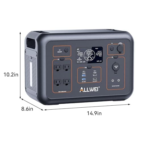 ALLWEI LiFePO4 Portable Power Station 1200W, 1008Wh Solar Generator with UPS Mode, 1.5Hrs Fast Charge, 4 AC Outlet(Surge 2400W), Power Battery Generator for CPAP Camping Outdoor Emergency 2