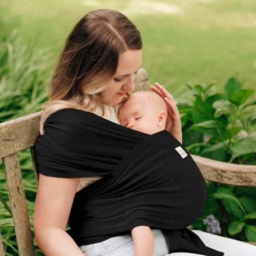 KeaBabies Baby Wrap Carrier Ring Sling - Easy to Wear, Adjustable D-Lite Baby Carrier Newborn to Toddler, Infant Carrying Shirt, Hands Free Bonding, Breathable Fabric Wearing Wrap (Trendy Black) 2