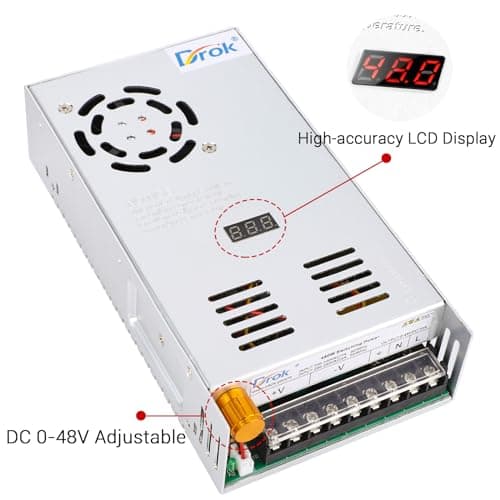 DROK 48V Power Supply, AC 110V/220V to DC 0-48V 10A 480W Buck Converter, Adjustable Variable LED Adapter Regulated 5V 12V 24V 30V 36V 48V Volt Voltage Transformer 10A Amp Charger for Lab CCTV 2