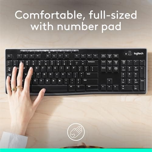Logitech K270 Wireless Keyboard for Windows, 2.4 GHz Wireless, Full-Size, Number Pad, 8 Multimedia Keys, 2-Year Battery Life, Compatible with PC, Laptop, Black 2