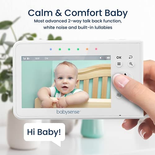 Babysense Baby Monitor with 2 Cameras and Audio 4.3", Non Wifi Baby Monitor, Dual Split Screen, Portable Double Sleep Video Monitoring, Auto Night Vision & Light, Lullabies & White Noise Two-Way Audio 4