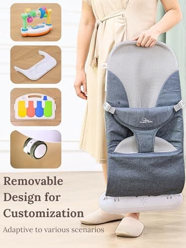 CuddoBaby Baby Bouncer 4-in-1 on Wheels |Detachable Pianos, Feeding Tray| 3-Level Recline Foldable Seat with Play Bar for Infant to Toddler 0-6, 0-12, 12-24 Months, Boy Gift Idea - Blue 5