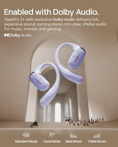 SHOKZ New OpenFit 2+ Open-Ear Headphones,Dolby Audio Enabled,Comfortable Earbuds with Soft Ear Hooks,48H Playtime,IP55 Water-Resistant,USB-C Fast Charging,Wireless Charging - Online Exclusive Purple 4
