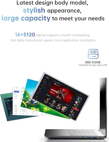 2025 Laptop with Windows 11, Intel Quad-Core Processor (up to 3.6GHZ)16GB DDR4 RAM 512GB SSD,15.6 Inch FHD IPS Display, Metal Body,5000mAh Battery,USB3.2,Portable Laptops Computer for Business Office 2