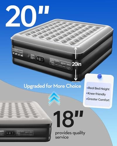 OhGeni 20" Raised King Air Mattress with Built in Pump, Luxury Real Bed Height Blow up Mattress, 3-4 Persons Inflatable Mattress for Guests & Family Party, Ideal for Elder People, 700lbs 3
