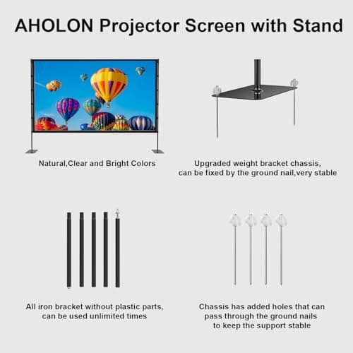Outdoor Projector Screen with Stand - 120 inch Portable Projector Screens Indoor Outdoor Projector Screen 16:9 4K HD Outdoor Movie Screen with Carry Bag,Enioy Home Theater Projection Screen. 4