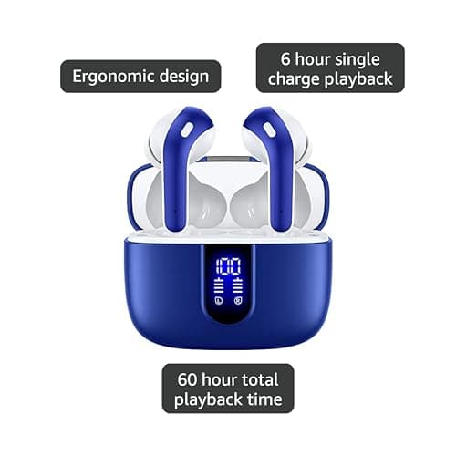 TAGRY Bluetooth Headphones True Wireless Earbuds 60H Playback LED Power Display Earphones with Wireless Charging Case IPX5 Waterproof in-Ear Ear buds with Mic for TV Smart Phone Laptop Computer Sports 3