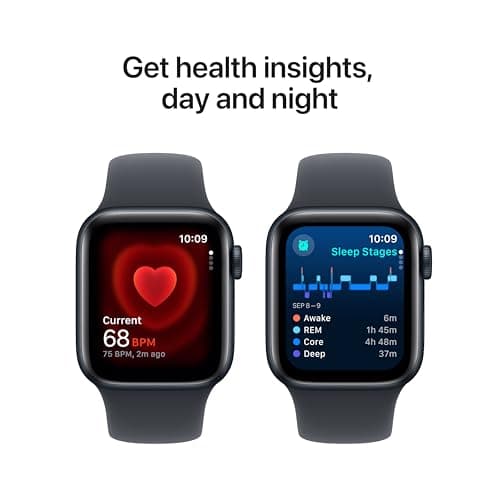 Apple Watch SE (2nd Gen) [GPS 40mm] Smartwatch with Midnight Aluminum Case with Midnight Sport Band S/M. Fitness and Sleep Trackers, Crash Detection, Heart Rate Monitor, Retina Display 5