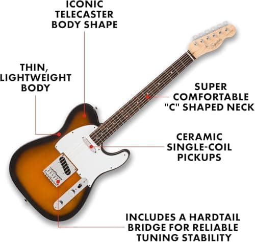 Fender Squier Debut Series Telecaster Electric Guitar, Beginner Guitar, 2-Year Warranty, Includes Free Lessons, 2-Color Sunburst with Satin Urethane Finish 2