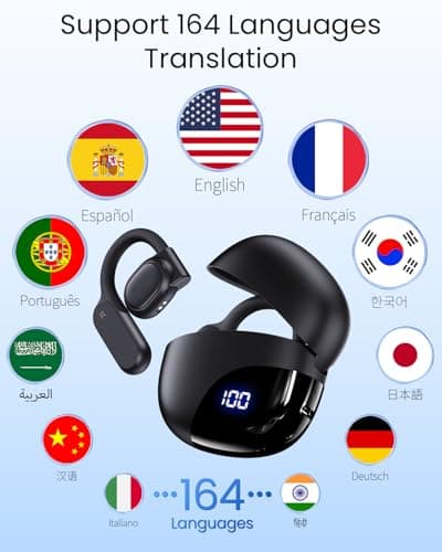 AI Translation Earbuds Real Time 164 Languages 80H Playtime Translator Ear Buds Audifonos Traductores Inglés Español Wireless Earphones Bluetooth Headphones for Travel Business Meeting Learning Black 2