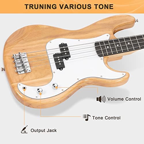 GLARRY Full Size Electric Bass Guitar with 20W AMP, 4 String Beginner Starter Kit with Accessories including Cable, Strap, Bag for Kids and Adults (Burly Wood) 4