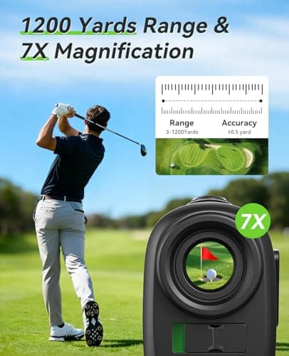 Hoorola Range Finder Golf, 1200 Yards Rangefinder with Slope, Magnetic Stripe, 7X Magnification, IP54 Water Resistant, Rechargeable Battery, Flag Pole Locking Vibration, Golf Accessories for Men Women 3