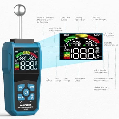 DURFICST Pin&Pinless Moisture Meter with Color LCD & Acoustic Alarm, Detects 20-40 mm Walls, Wood, Masonry, Concrete & Other Building Materials 3