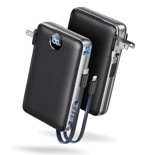 50000 mAh Portable Charger with Built in Cable & Wall Plug, Power Bank, 4 Outputs, 22.5W Fast Charging, Travel Essential Battery Pack with LED Display for iPhone 17/16/15/14 Series, Samsung, iPad