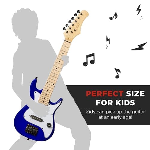 Best Choice Products 30in Kids Electric Guitar Beginner Starter Kit w/ 5W Amplifier, Strap, Gig Bag, Strings, Picks - Metallic Blue 3