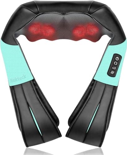 Nekteck Shiatsu Neck and Back Massager with Soothing Heat, Electric Deep Tissue 3D Kneading Massage Pillow for Shoulder Leg Full Body Muscle Pain Relief, Car Office and Home Use