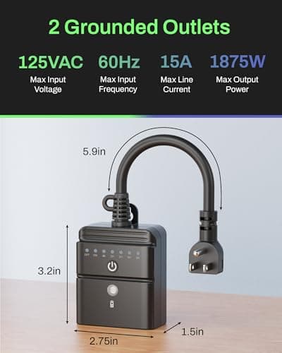 BN-LINK Outdoor Light Timer, Waterproof Plug-in Dusk-to-Dawn Controller with 2 Grounded Outlets for Christmas & Halloween String Lights, 15A 1/2HP, ETL Listed, 100 ft RF Range, Remote Included 5