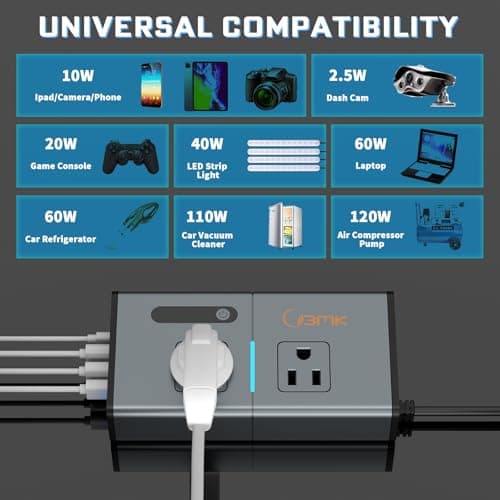 BMK 200W Car Power Inverter Newly Car Plug Adapter Outlet Charger DC 12V to 110V Car Inverter with 1.2A&2.4A USB, 1 QC3.0 USB and 1 Type C Ports Black 4