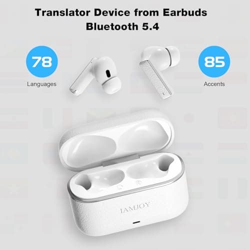 IAMJOY Language Translation Earbuds, 163 Language & Accents Two-Way Translator Device Built-in 6 Mics, 42dB Hybrid Dual Noise Cancelling Earbuds for Travel Business Learning, White 4