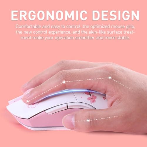 DAREU Sakura Pink Wireless Gaming Mouse with Charging Dock Rechargeable RGB,12K DPI,6 Programmable Buttons High-Precision Sensor [300IPS] [1000Hz] for PC Notebook Mac 5