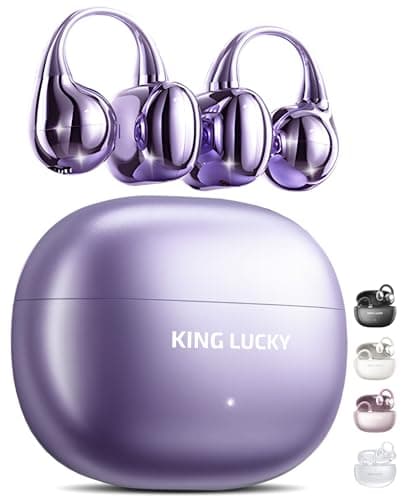 King Lucky Next-gen Clip on Earbuds Open Ear Wireless Bluetooth 6.0 Headphones with Mic,50H Play,ENC,IPX5 Waterproof,Sports Ear Buds,Comfortable for Small Ears&Fitness,Running (Purple)