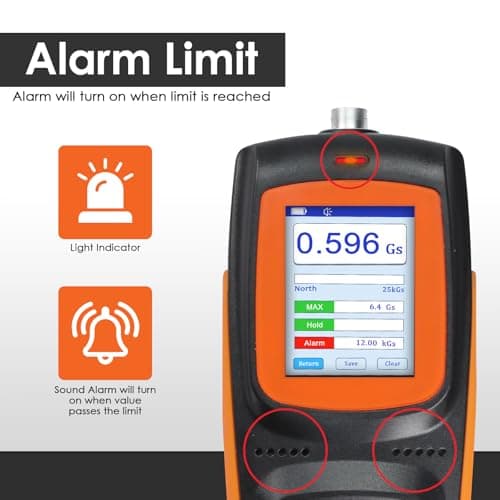 Gauss Meter Rechargeable Tesla Meter with ±1% Precision Hall Probe, 0~2500mT/0~25000Gs Magnetometer Magnetic Field Strength and Pole Tester with Data Logging & Alarm for Research, Laboratory 5