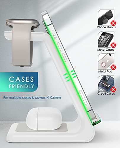 3 in 1 Wireless Charging Station, 2025 Upgraded Fast Desk Charger Station for iPhone 17 16 15 14 13 12 Pro Max Plus, Charger Stand for Apple Watch 11 10 9 8 7 6 5 4 3 2 Ultra SE, Airpods 4 3 2 Pro 3